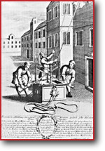 1780: Tragbare Handdruckspritze nach Abraham Brandmeir